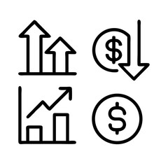Increase and Decrease icon set. Growth, Upward Trend, Increase and Decrease, Profit Rise, Bar Chart Up, Sales Increase and Progress

