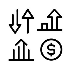 Increase and Decrease icon set. Growth, Upward Trend, Increase and Decrease, Profit Rise, Bar Chart Up, Sales Increase and Progress
