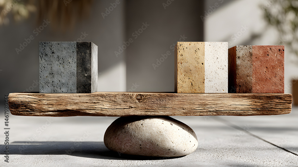 Poster balancing act exploring textures and hues in minimalist design