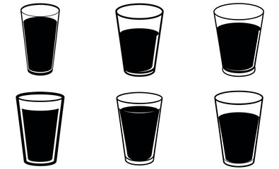 Black and White Drink Glass Silhouette Icons Collection