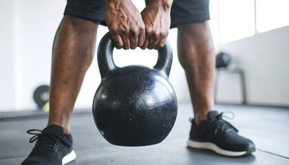 Fototapeta premium A Strong Man's Powerful Kettlebell Workout at the Gym Fitness Exercise and Strength Training