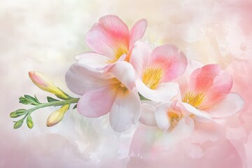 Fototapeta premium Delicate pink and white flowers in soft pastel hues.