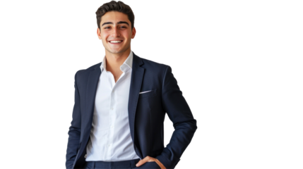 A smiling man in a suit and white shirt poses against a black background portrait