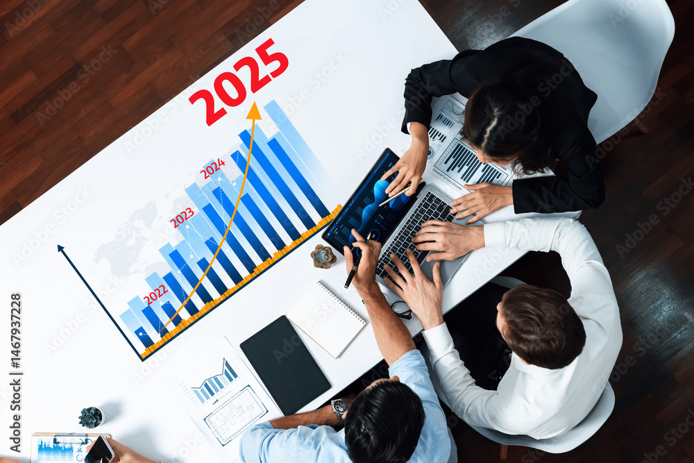 Leinwandbilder a diverse business team collaborates over a growth chart, analyzing data and trends for future proje