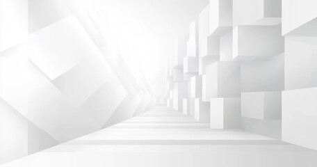 Abstract White Cubic Corridor: Minimalist Geometric Design