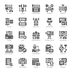 Video Production Icon pack for your website, mobile, presentation, and logo design. Video Production Icon solid design. Vector graphics illustration and editable stroke.