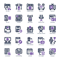 Video Production Icon pack for your website, mobile, presentation, and logo design. Video Production Icon dual tone design. Vector graphics illustration and editable stroke.