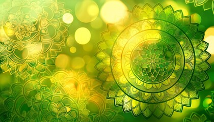 soft lime green and yellow textured bokeh background with mandalas