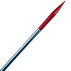 Close-up of a knitting needle with a vibrant red tip isolated on transparent background