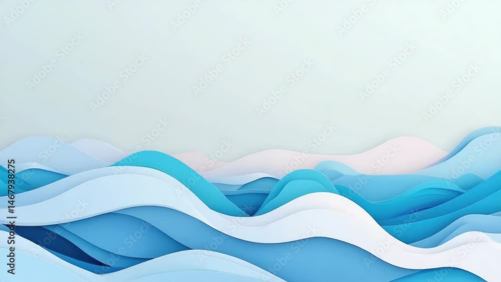 Poster A wavy pattern made of paper cuts in shades of blue and white, suitable for use as a design element or texture