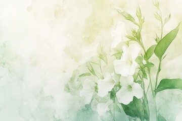 Delicate white flowers in a soft watercolor style.