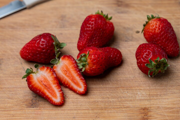 strawberries on a wooden table