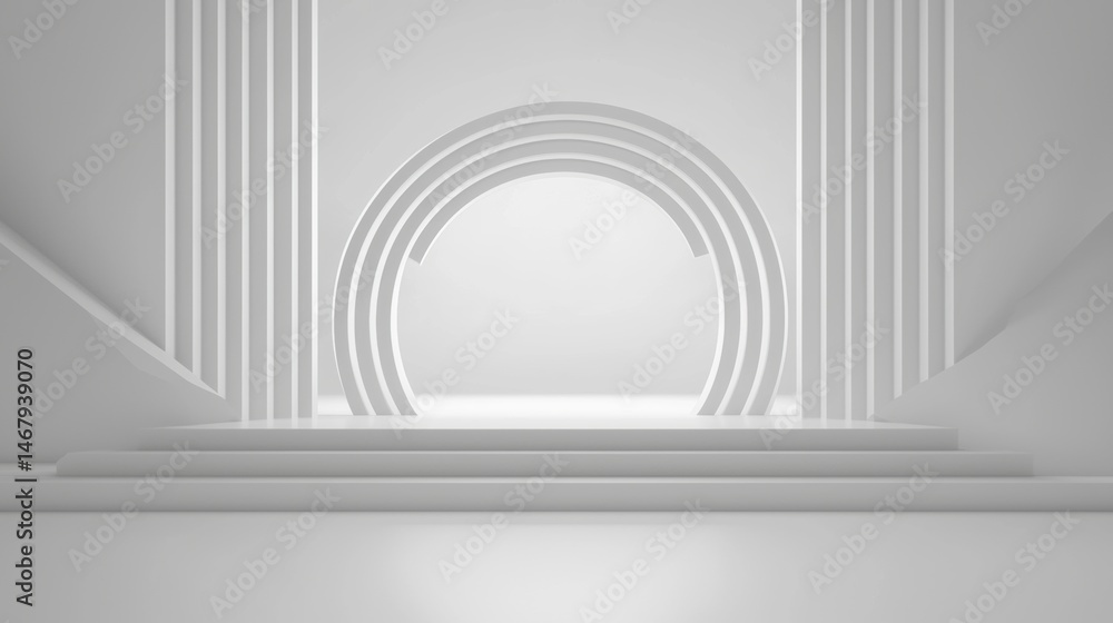 Poster a white room with a large archway and columns.