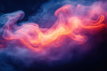 Fototapeta premium Pink and orange smoke cloud against black background.