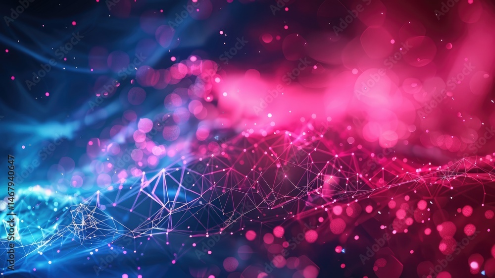 Poster abstract of digital shape or line and technological cyber style particle design connect in surreal e