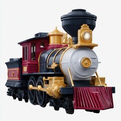 Classic Vintage Toy Train Locomotive Model Red Gold Black Detailed Closeup