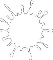 Circular burst made of ink splatter lines arranged symmetrically with hollow shape and grunge contour texture.
