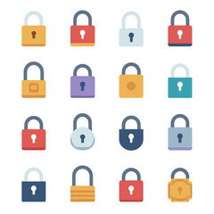 Flat vector set of colorful padlock icons representing security and privacy access (4)