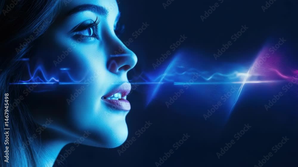 Aufkleber A person singing into a microphone, with sound waves visualized as colorful patterns