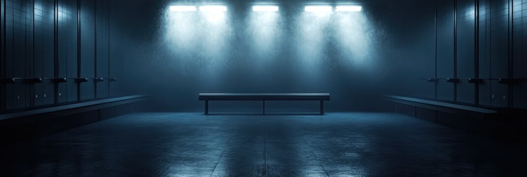Empty locker room bathed in moody light