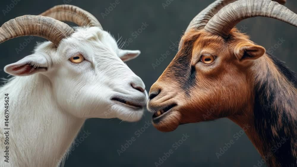 Poster two goats standing side by side in a field or pasture