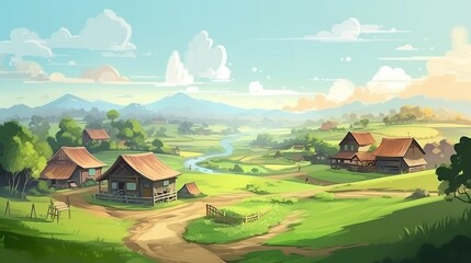 Peaceful rural landscape, charming houses