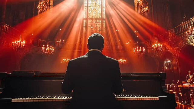 Majestic Piano Performance in Dramatic Lighting