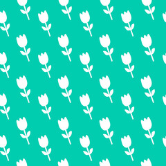 Teal Tulip Pattern Seamless Design for Spring Decor