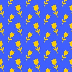 Yellow Tulip Floral Pattern Seamless Repeat Design Textile