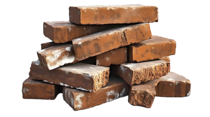 A stacked pile of red bricks suitable for construction projects. transparent background