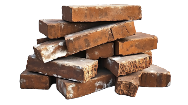 A stacked pile of red bricks suitable for construction projects. transparent background