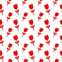 Red Tulip Floral Pattern Seamless Repeat Design for Textile Print