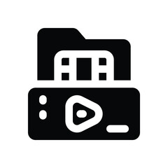 video folder glyph icon. Strong and solid vector icon for websites, mobile interfaces, presentations, and visual branding. High quality and easy to edit.