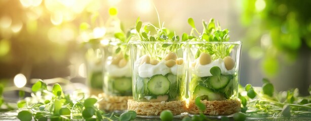 Refreshing Cucumber, Chickpea, and Microgreen Salad in Glass