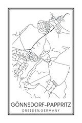 Hand drawn printable downtown road map poster of borough GÖNNSDORF-PAPPRITZ of the German city of DRESDEN on solid white background with city name
