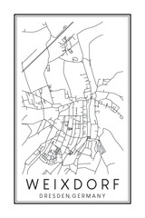 Fototapeta premium Hand drawn printable downtown road map poster of borough WEIXDORF of the German city of DRESDEN on solid white background with city name