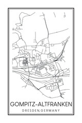 Hand drawn printable downtown road map poster of borough GOMPITZ-ALTFRANKEN of the German city of DRESDEN on solid white background with city name