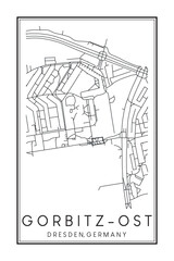 Fototapeta premium Hand drawn printable downtown road map poster of borough GORBITZ-OST of the German city of DRESDEN on solid white background with city name