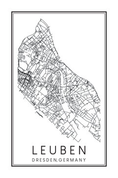 Hand drawn printable downtown road map poster of borough LEUBEN of the German city of DRESDEN on solid white background with city name