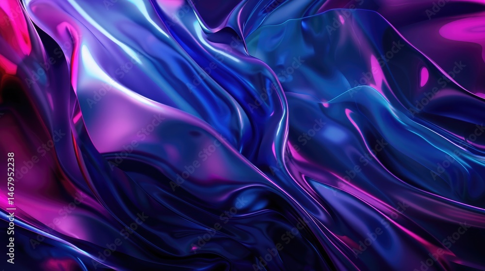 Poster colorful abstract waves and particles with gradient of pink and blue hues. background art of 3d rend