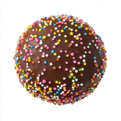 Delicious chocolate cake ball covered in sprinkles isolated on a white background
