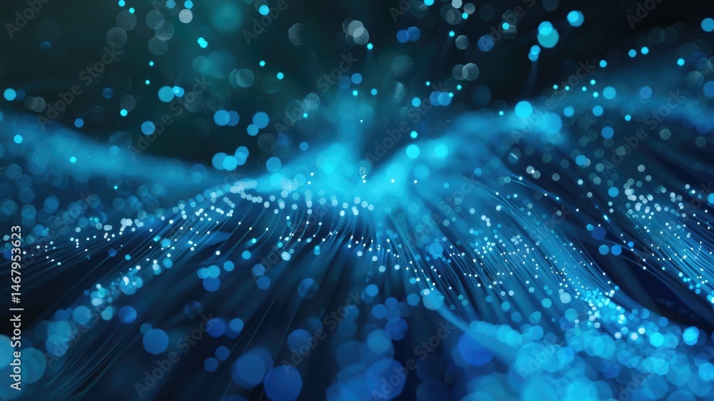Poster abstract picture of blue light particle with digital technology style design connecting become dynam