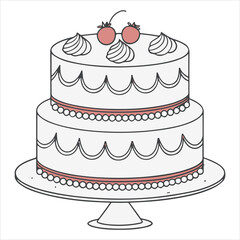 Tart cake, wedding, birthday, and candle graphic in flat color on a white background