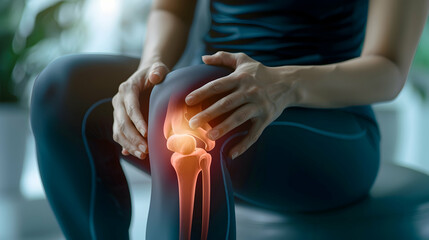 Woman suffers from pain in knee injury, tendon problems from a workout and osteoarthritis and articular inflammation, Woman suffering from pain in knee