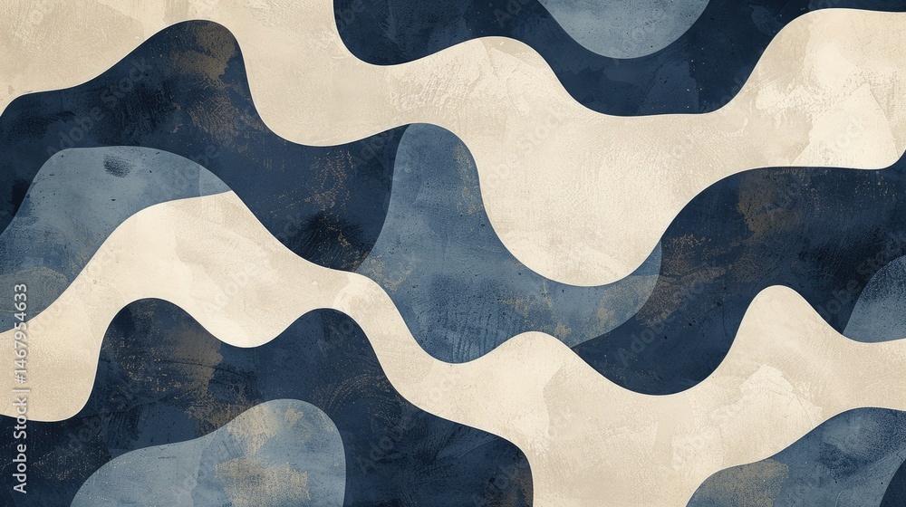 Poster abstract wavy lines and red circle on textured beige background. background image of sunset with red