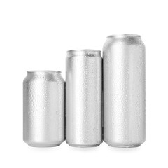 Many wet tin cans isolated on white