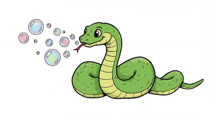 Fototapeta premium Cartoon snake blowing bubbles
