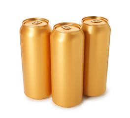 Many blank tin cans isolated on white