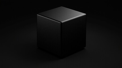A 3D rendering of a black cube with a glossy finish.