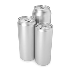 Many blank tin cans isolated on white